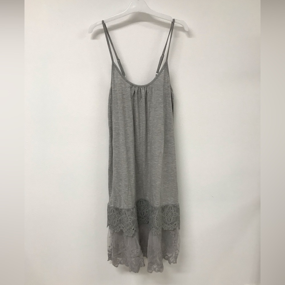 Women Grey Sundress With Lace Summer Causal Beach Party Dress tank top blouse